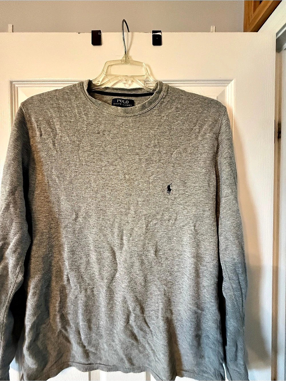 Polo Ralph Lauren Waffle-Knit Crewneck Thermal Long Sleeve M in Gray Like